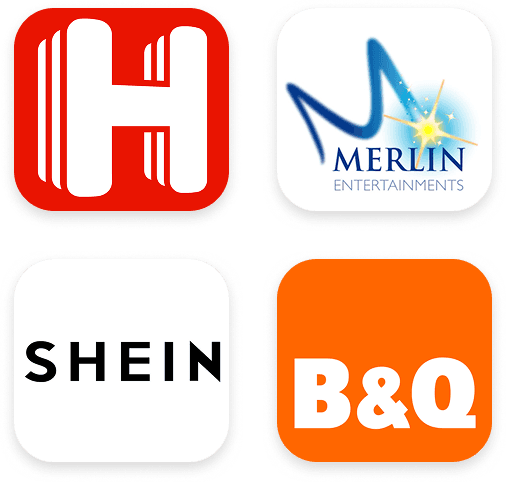 Logos of our partners: Hotels.com, Merlin Entertainments, Shein, B&Q