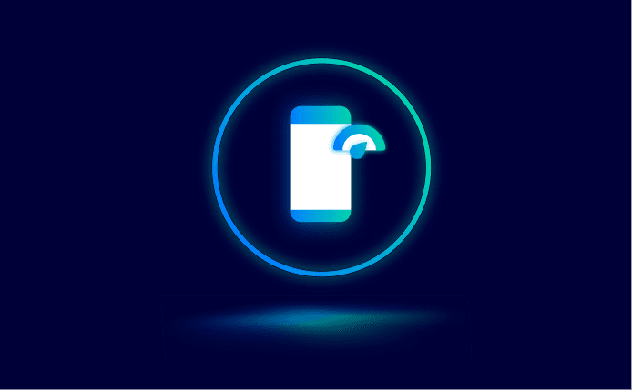 A glowing phone with a credit score gauge